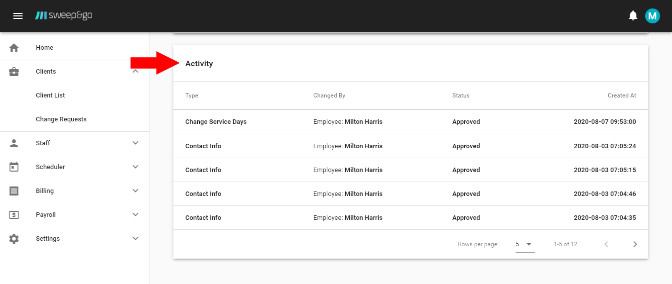 Review-activity-on-client-account